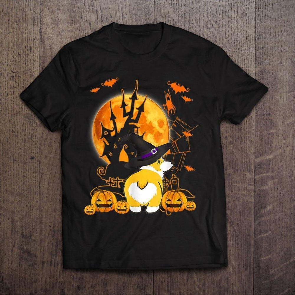 Halloween Corgi Witch For Corgi Dog Lovers Unisex Retro Graphics Shirt - Picture 1 of 4